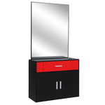 ZUN 15% E0 chipboard linen top 1 drawer 1 door with mirror Salon cabinet black and red 87943446