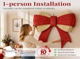 Red & Gold Cloth Christmas Bow 3ft, 200 LED Warm White Lighted Decoration, Classic Holiday Dcor, 17087105