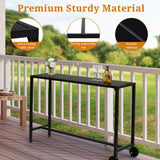 55" Outdoor Bar Table with Wheels, Rectangle Narrow Counter Height Table, Ideal Bar Height Table for 08317039
