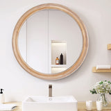 27.5 inches Round Wall Mirror for Bathroom Vanity, Wooden Farmhouse Circle Mirrors for Bedroom, W2295P339108