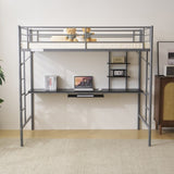 Twin Size Metal Loft Bed with Desk and Storage Shelves, 2 Built-in Ladders & 94507753
