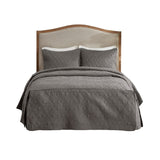 3 Piece Split Corner Pleated Quilted Bedspread Dark Grey Queen B03597559