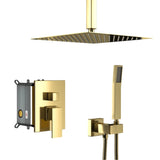 Dual Shower Head - 10 Inch Ceiling Mount Square Shower System with Rough-in Valve, Gold W124381746