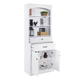 White Bathroom Storage Cabinet with Two Doors, Drawers, Adjustable Shelf & Three Open Shelves N725P252486K