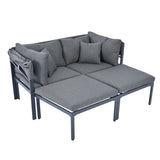 ZUN 3-Piece Patio Daybed with Retractable Canopy Outdoor Metal Sectional Sofa Set Sun Lounger with 18577470