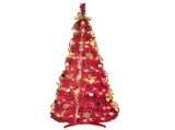 6FT Red Pop-Up Christmas Tree with 150 Warm White LED Lights, Ornaments Included 4 Ribbons, Bow, 47979729