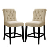 Set of 2 Padded Chenille Dining Chairs in Beige and Antique Black B016P156584