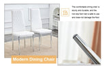 ZUN Grid armless high backrest dining chair, 6-piece set of white chairs and plated silver legs, office W1151107276