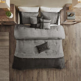 7 Piece Faux Suede Comforter Set Grey King B03596892