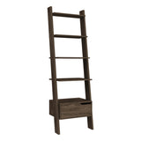 ZUN Ladder Bookcase, One Drawer, Five Open Shelves, Dark Walnut B097133049