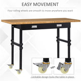 ZUN 59" Garage Work Bench with Drawer and Wheels, Height Adjustable Legs, Bamboo Tabletop Workstation 83658892