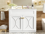 30'' Bathroom Vanity with Ceramic Sink Combo, Modern Freestanding Storage Cabinet with Gold Handles, N710P194898K