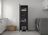 Vernon Slim Storage Cabinet with 4-Tier Shelf and Broom Hangers, Black Wengue B097P474306