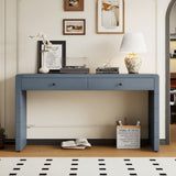 TREXM Curved Table with Storage, Wooden Entryway Table with 2 Drawers, Farmhouse Rustic N715P244723M