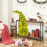 ZUN 5FT Hinged Fir Artificial Fir Bent Top Christmas, Xmas Bendable Santa Hat Style Christmas N710P181624F