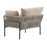 36" Beige Iron Lounge Chair with Rope Weave Design and Plush Cushions, Perfect for Indoor and N767P237035G
