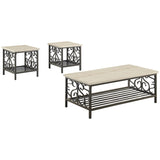 3-Piece Occasional Table Set Coffee Table and 2 End Tables Faux Marble Black Metal Finish Living B011P289731