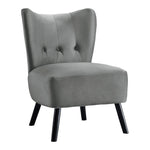 ZUN Unique Style Gray Velvet Covering Accent Chair Button-Tufted Back Brown Finish Wood Legs Modern Home B01143825