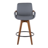 Cosmo Mid-Century Counter Stool in Walnut and Grey Faux Leather by LumiSource B202P222363