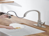 Kitchen Sink Faucet with Pull Out Sprayer Brushed Nickle,Stainless Steel High Arc 3 Way Setting 76791346