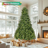 ZUN 9Ft Artificial Christmas Tree with 2576 PE&PVC Mixed Branch Tips, Unlit Hinged Premium Spruce Fake W2773P197078