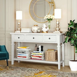 Classic Retro Style Console Table with Three Top Drawers and Open Style Bottom Shelf, Easy Assembly 87021616