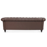 84.65" Dark Brown PU Rolled Arm Chesterfield Three Seater Sofa. W68035342