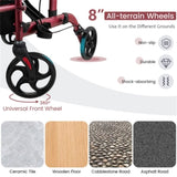 2-in-1 Rollator Walker & Wheelchair 6-Level Adjustable Handles, 1-Hand Folding, Storage 59905372