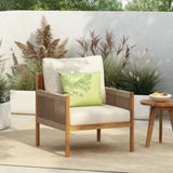 Modern Outdoor Woven Lounge Chair with Solid Wood Frame and Comfortable Polyester Cushions, Perfect N767P255038T