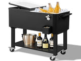 80 Quart Rolling Ice Chest, Portable Bar Drink Cooler with Catch Basin, Bottom 27940866