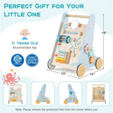8-in-1 Blue Wooden Baby Walker - Acrylic Mirror Xylophone Shape Sorters, Engages 98458381