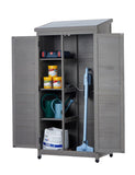Outdoor Wooden Storage Shed with Metal Top Tall Vertical Tool Cabinet for Backyard Garden Patio Lawn W2640P262538