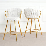 Modern design High stool Gold Plated legs Kitchen Dining White linen bar chair, suitable for Cafe W210P201267