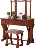 Unique Modern Bedroom Vanity Set w Stool Foldable Mirror Drawers Cherry Color MDF Veneer 1pc Vanity B011111842