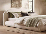 Archie Puffy Grounded Upholstered Platform Bed Queen, Oatmeal Light Beige Chenille B2719P479035