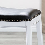 24" Counter Stool, White Finish, Black Leather Seat B04660613