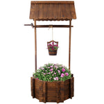 ZUN Rustic Wooden Wishing Well Planter Outdoor Home Décor for Patio, Garden, Yard w/Hanging Bucket W465P215367