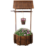 ZUN Rustic Wooden Wishing Well Planter Outdoor Home Décor for Patio, Garden, Yard w/Hanging Bucket W465P215367