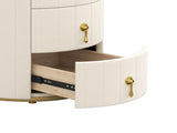 Upholsteredstand with 3 Drawers, Round Bedside Table with Metal Handles,Marbling Stickers Top N733P272609A
