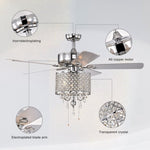 ZUN 52'' Classical Crystal Ceiling Fan Lamp 3 Speed Hand Pull Chain , 5 Reversible W1592P182008