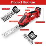 ZUN 24V Cordless Handheld Grass Shear Hedge Trimmer with 90&deg; Cutting Angle 2Pcs Replaceable Blades 00074415