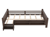 Full Size Floor Bed with Storage Bookcases, Solid Wood Kids Floor Bed with Cute Stairs and W1580P390226