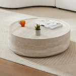 ZUN 39.37'' Faux MARS Pattern Coffee Tables for Room Round Tea Faux Travertine Textured table for W876P154761