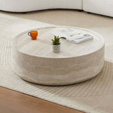 ZUN 39.37'' Faux MARS Pattern Coffee Tables for Room Round Tea Faux Travertine Textured table for W876P154761