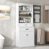 White Bathroom Storage Cabinet with Two Doors, Drawers, Adjustable Shelf & Three Open Shelves N725P252486K