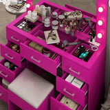 Vanity Desk Set with Large Lighted Mirror and Powre Outlet, Glass Top Makeup with 9 Drawers, 36751052