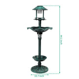 ZUN Outdoor Solar Lighted Pedestal Bird Bath Resin Fountain Decoration with Planter and Feeder, 56446556