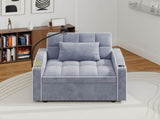 Corduroy Pull-Out Sleeper Chair With Pillow, Brushed Stainless Steel Cup Holder, Phone Stand & Usb 63924354