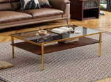 Modern Coffee Table, Tempered Glass Tabletop, Rectangle Coffee Table with Sturdy MDF Base and Golden 95828385