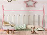 Metal Twin Size House Platform Bed with Triangle Structure, Pink WF307193AAH